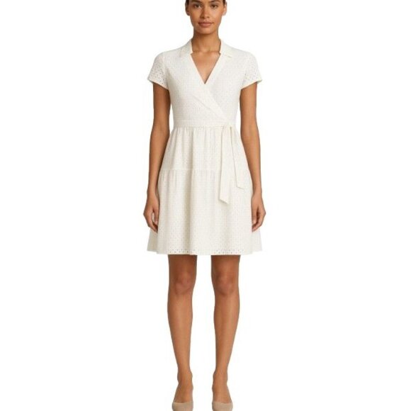 DVF Diane Von Furstenberg Women Kayley Eyelet Wrap Dress White Size 4 - Picture 1 of 12